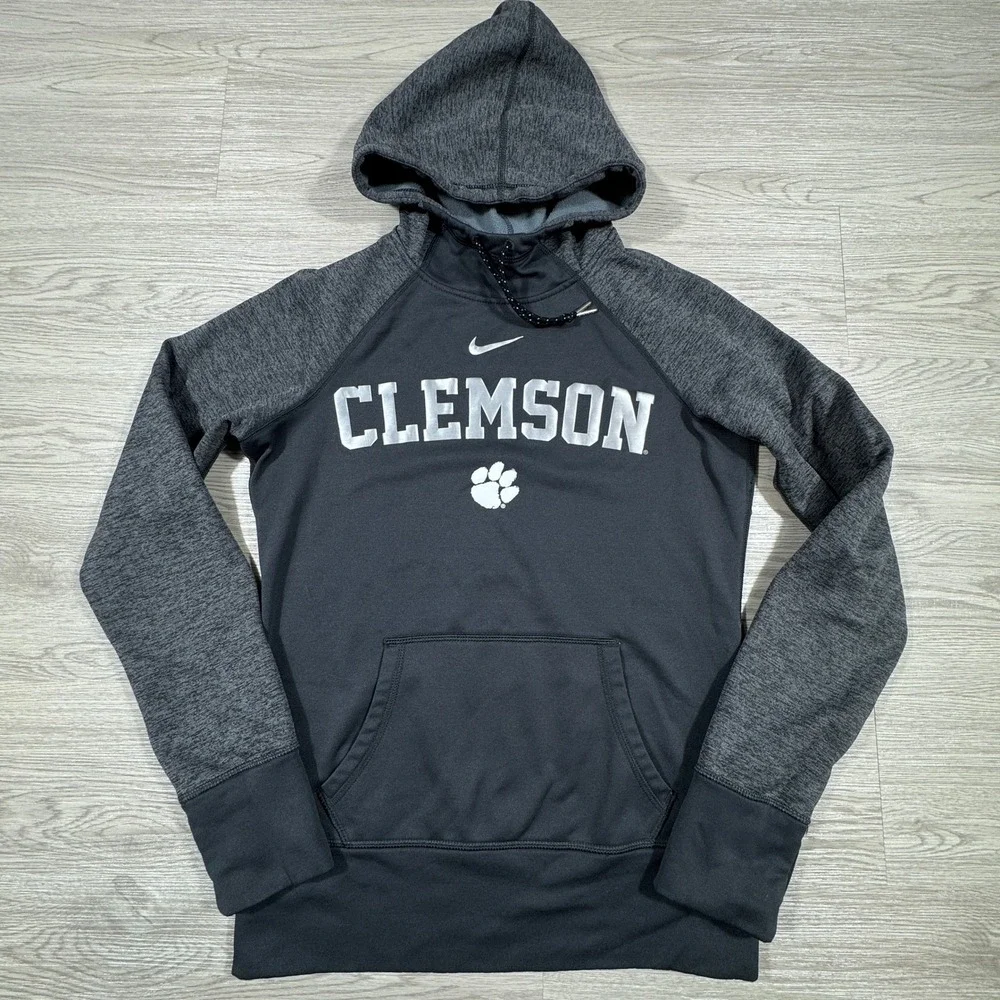 Nike‎ Men's Clemson Hoodie Therma-FIT Pullover Sweatshirt Black Grey Small NCAA